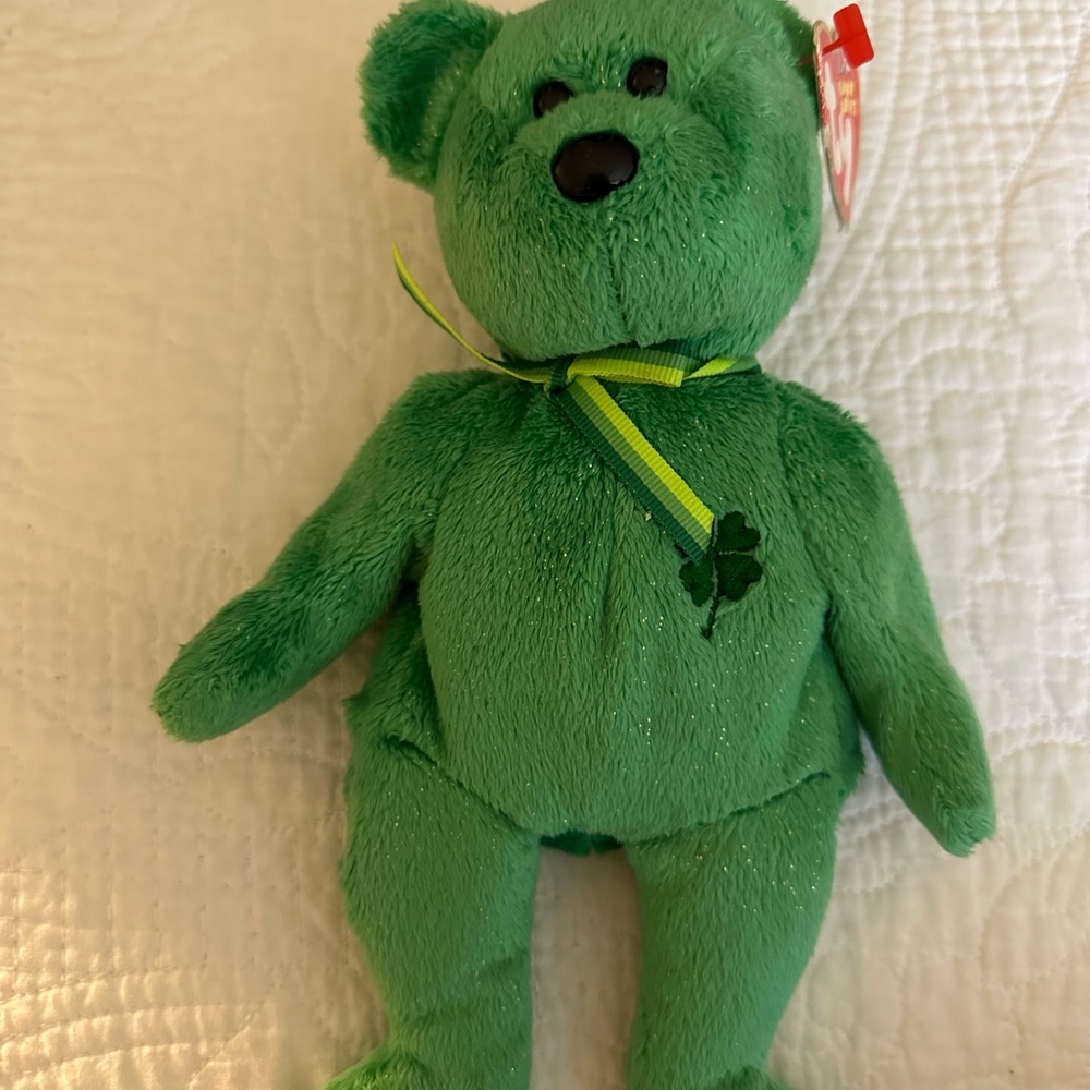 Bright Green Stuffed Animal with Ribbon